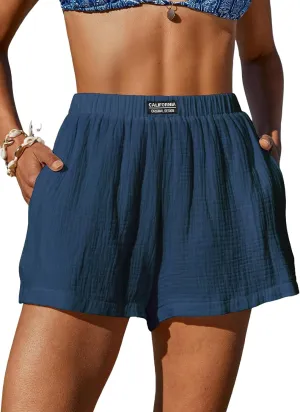CUPSHE Women's Casual Shorts Cotton High Rise Beach Cover Ups Summer Shorts with Pockets
