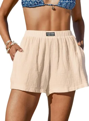 CUPSHE Women's Casual Shorts Cotton High Rise Beach Cover Ups Summer Shorts with Pockets