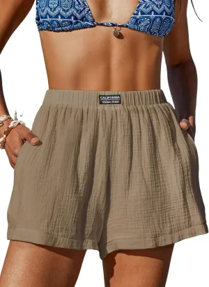 CUPSHE Women's Casual Shorts Cotton High Rise Beach Cover Ups Summer Shorts with Pockets