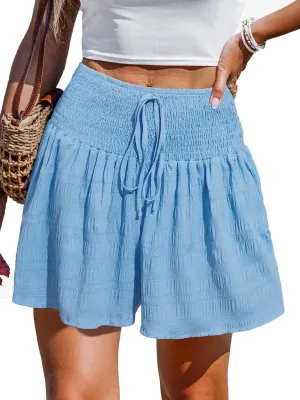 CUPSHE Women's Casual Shorts Smocked High Rise Bathing Suit Cover Up Wide Leg Beach Summer Shorts
