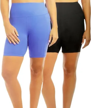 Danskin Women's High Rise Bike Shorts - Workout Shorts - Volleyball Shorts - Yoga and Dance, 2-Pack