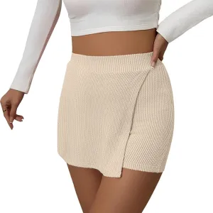 DDAPJ pyju Women's Summer Wrap Skort Textured High Waisted Skirt Elastic Waist Pull On Shorts Dressy Mini Skirt Inner Shorts