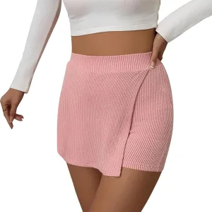 DDAPJ pyju Women's Summer Wrap Skort Textured High Waisted Skirt Elastic Waist Pull On Shorts Dressy Mini Skirt Inner Shorts
