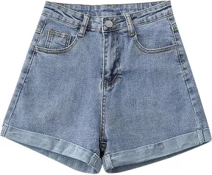 Denim Shorts Women High Waisted Y2K Rolled Hem Distressed Jean Short Stretchy Casual Trendy Shorts with Pockets