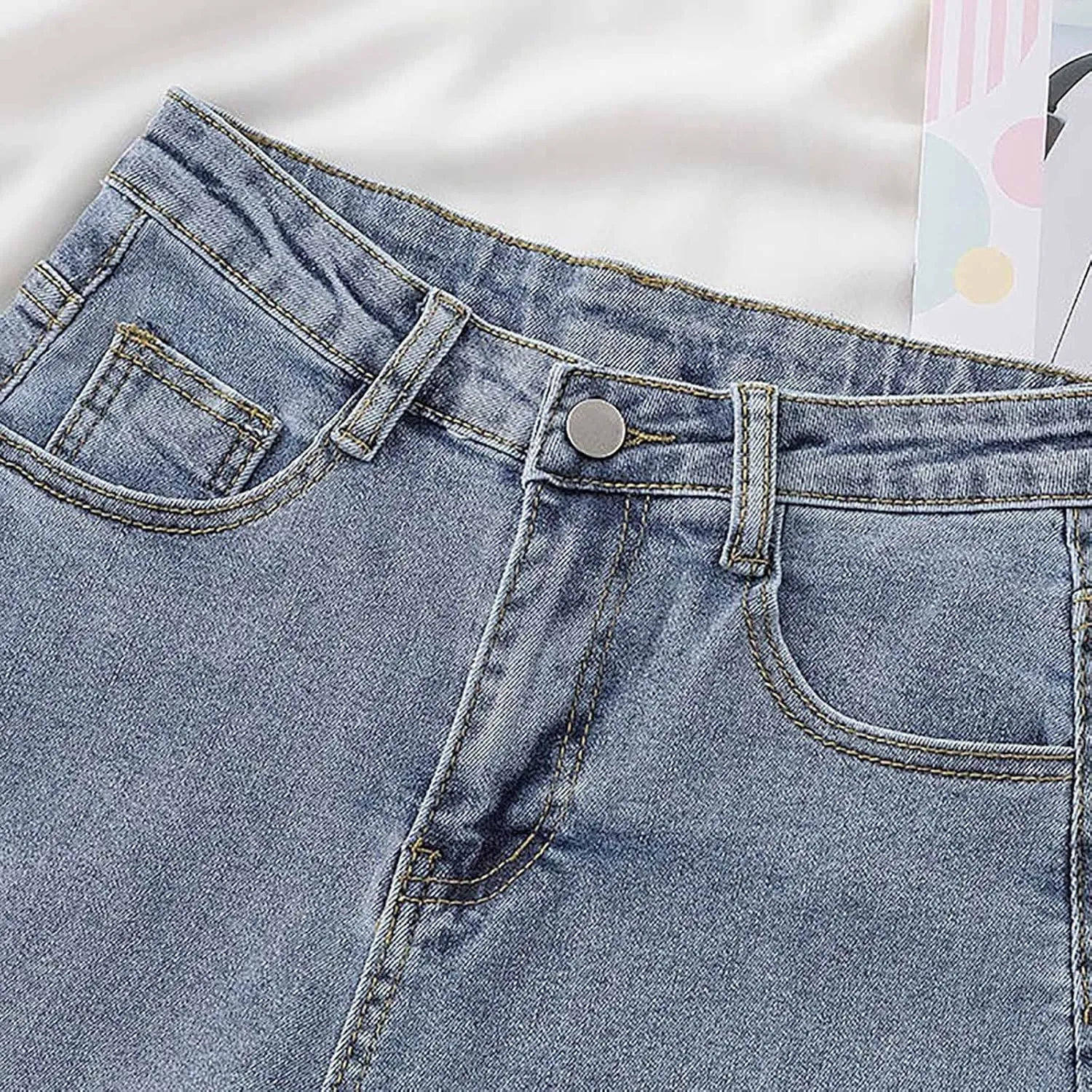 Denim Shorts Women High Waisted Y2K Rolled Hem Distressed Jean Short Stretchy Casual Trendy Shorts with Pockets