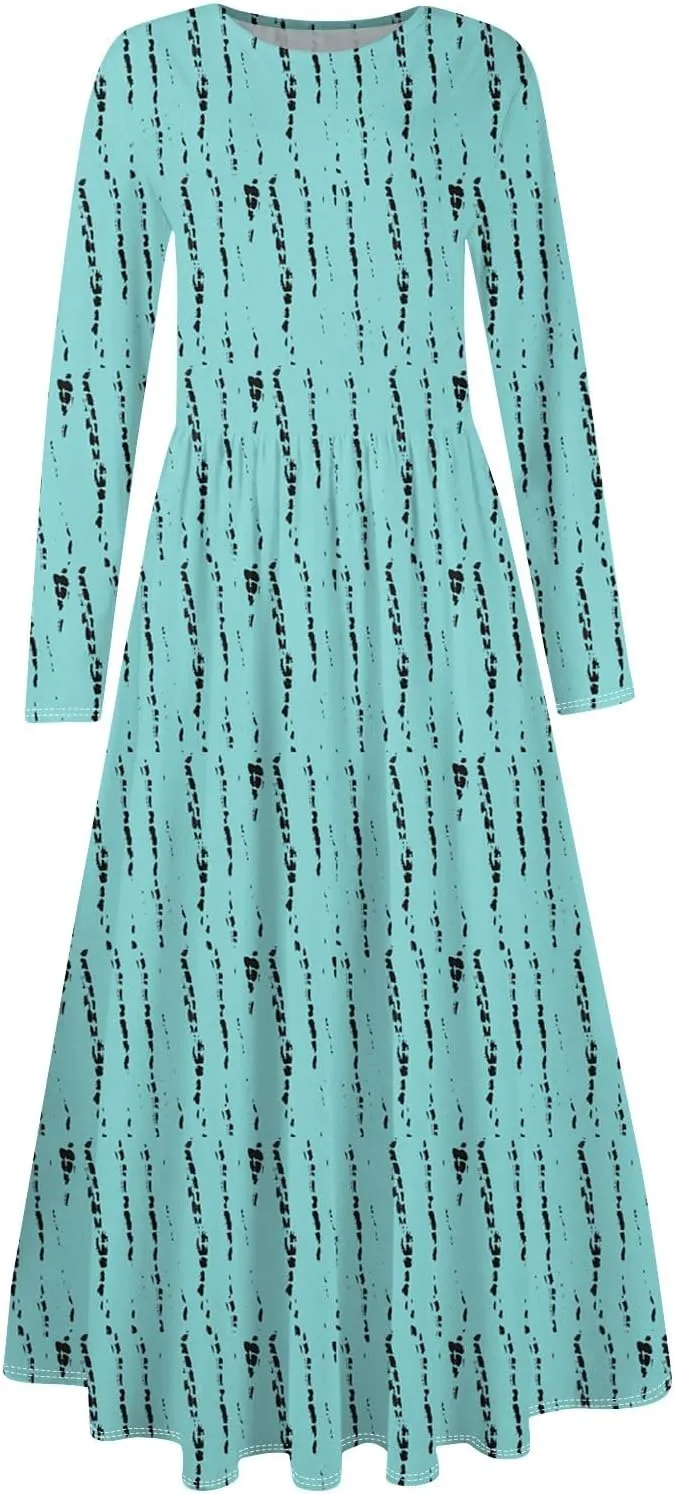 Dresses for Women 2025 Spring Long Sleeve Midi O Neck Modest Ladies Elegant Casual Cruise Dressy Dress