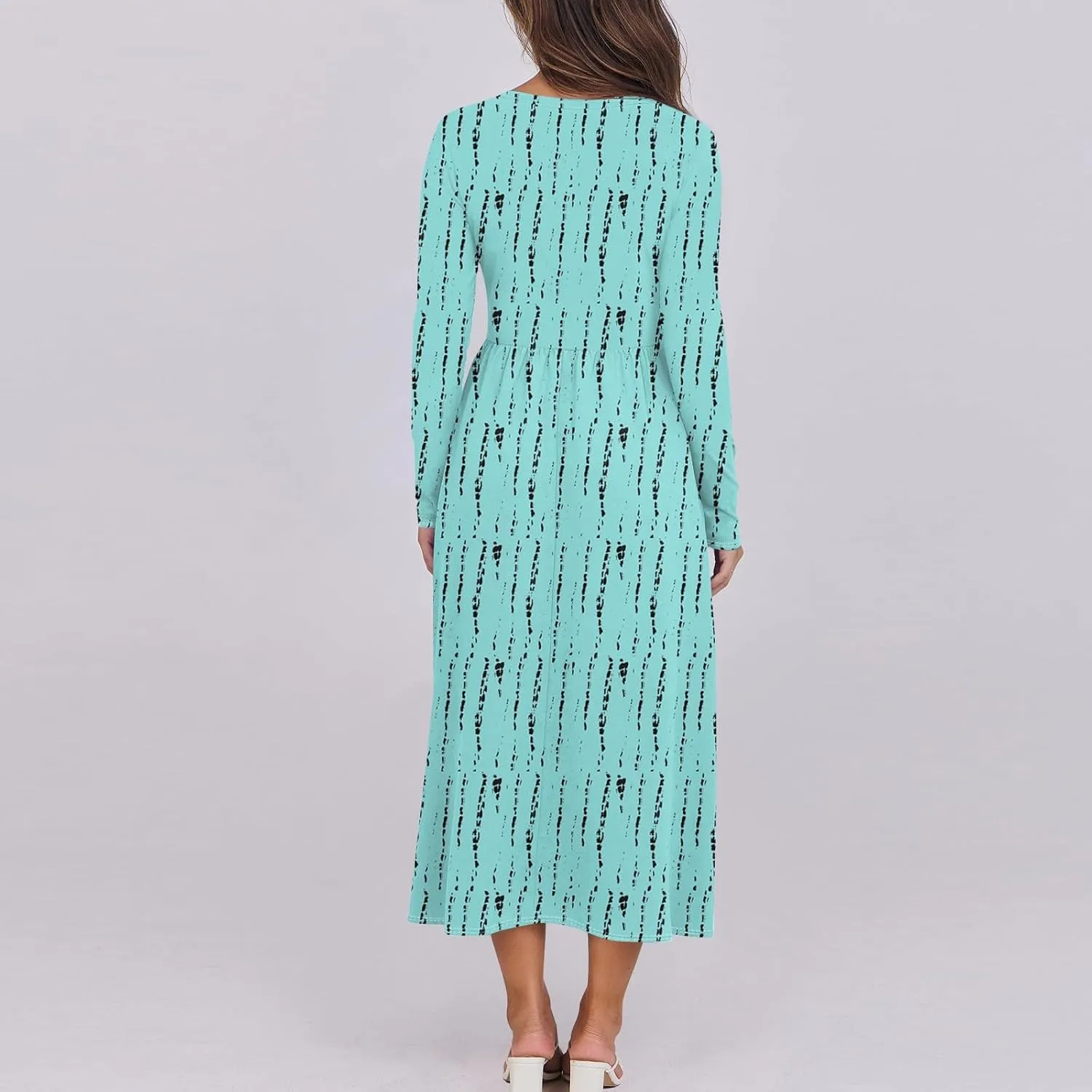 Dresses for Women 2025 Spring Long Sleeve Midi O Neck Modest Ladies Elegant Casual Cruise Dressy Dress