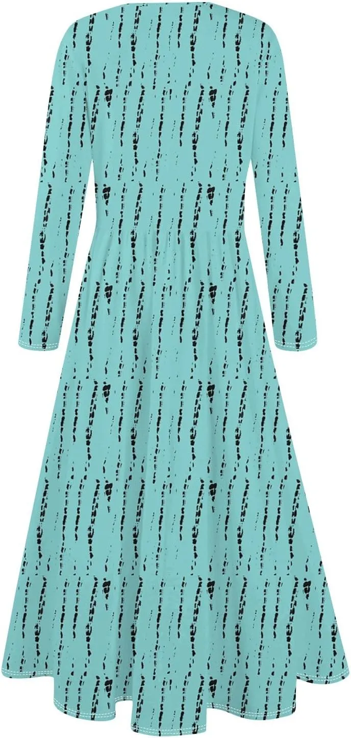 Dresses for Women 2025 Spring Long Sleeve Midi O Neck Modest Ladies Elegant Casual Cruise Dressy Dress