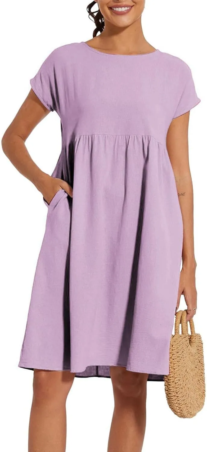Dresses That Hide Tummy Bulge Women's Solid Ruched Waist A-Line Midi Dress with Stretchy Fabric
