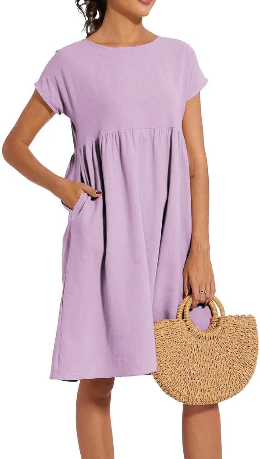 Dresses That Hide Tummy Bulge Women's Solid Ruched Waist A-Line Midi Dress with Stretchy Fabric