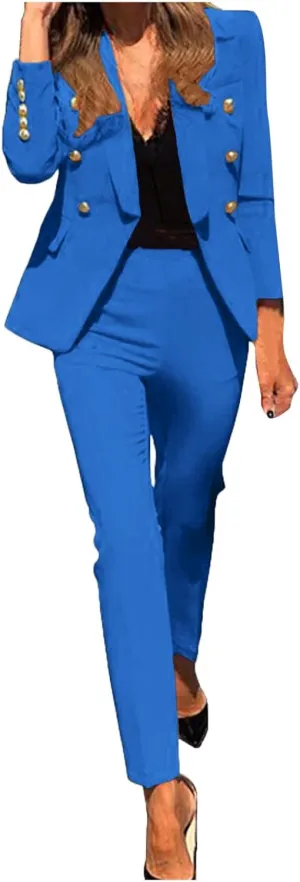 Dressy Pant Suits for Women Evening Party Wedding Guest 2 Piece Business Suit Elegant Professional Blazer Pants Sets