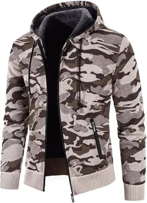 DuDubaby Men's Fashion Long Sleeve Warm Camouflage Printed Hooded Jacket Top
