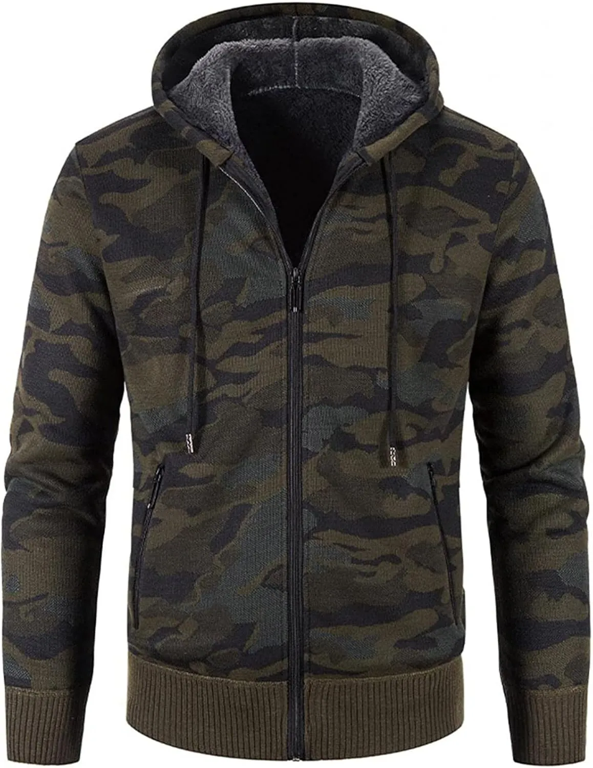 DuDubaby Men's Fashion Long Sleeve Warm Camouflage Printed Hooded Jacket Top