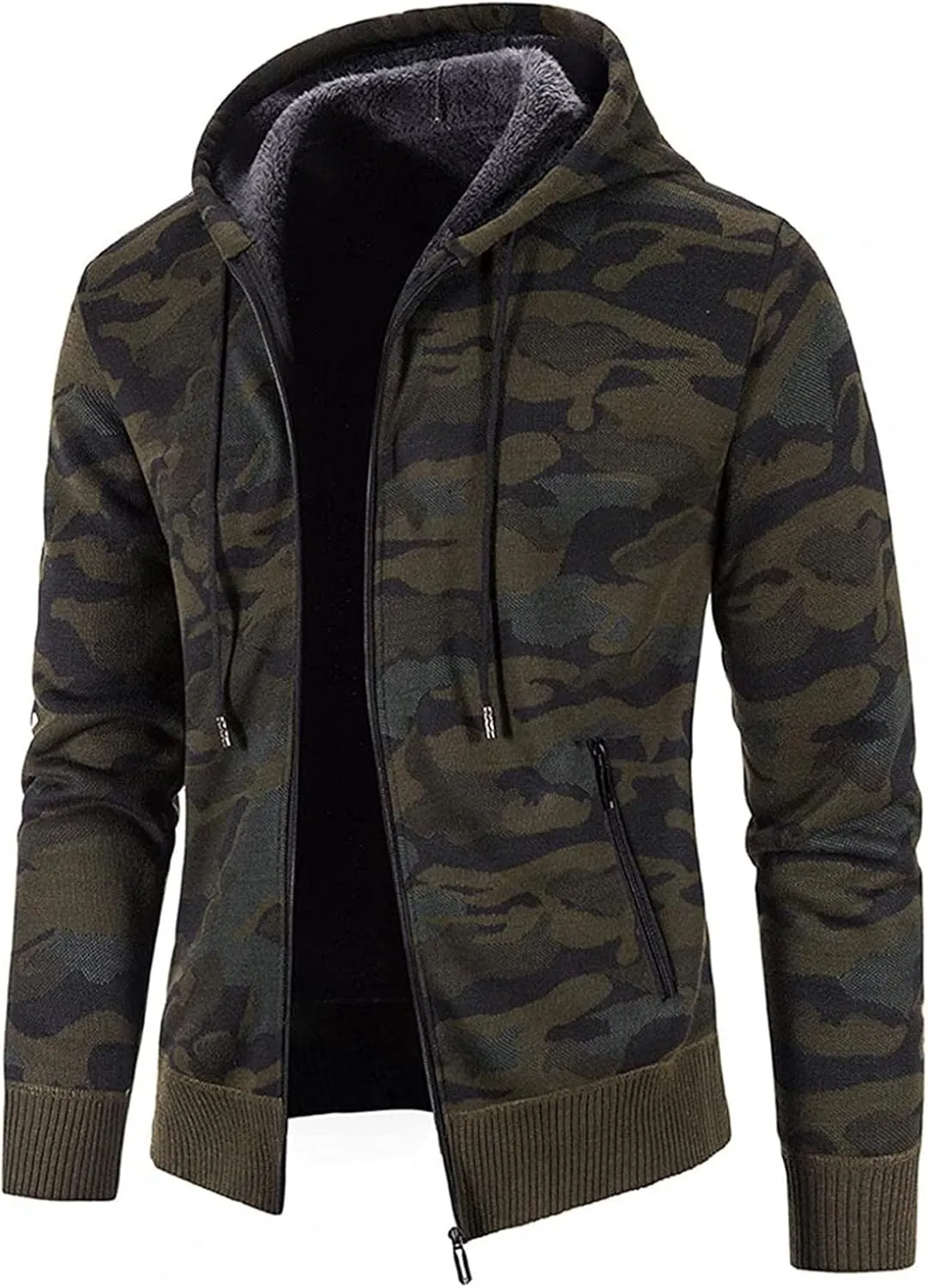 DuDubaby Men's Fashion Long Sleeve Warm Camouflage Printed Hooded Jacket Top
