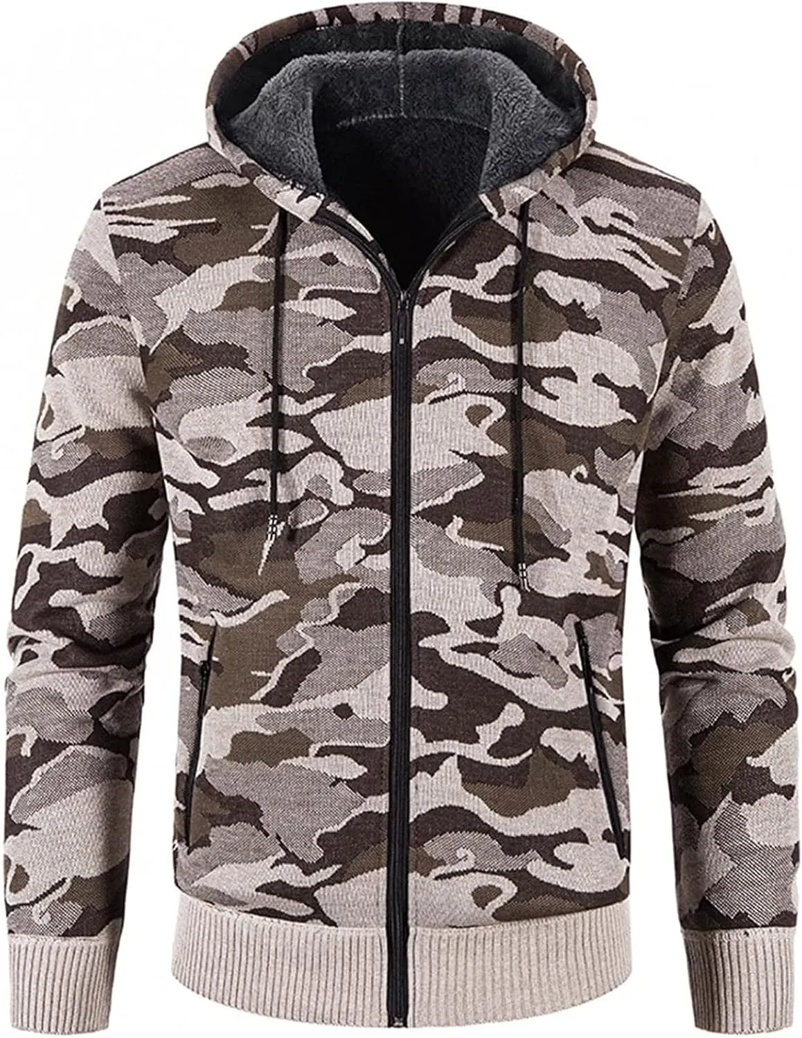 DuDubaby Men's Fashion Long Sleeve Warm Camouflage Printed Hooded Jacket Top