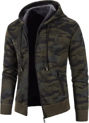 DuDubaby Men's Fashion Long Sleeve Warm Camouflage Printed Hooded Jacket Top