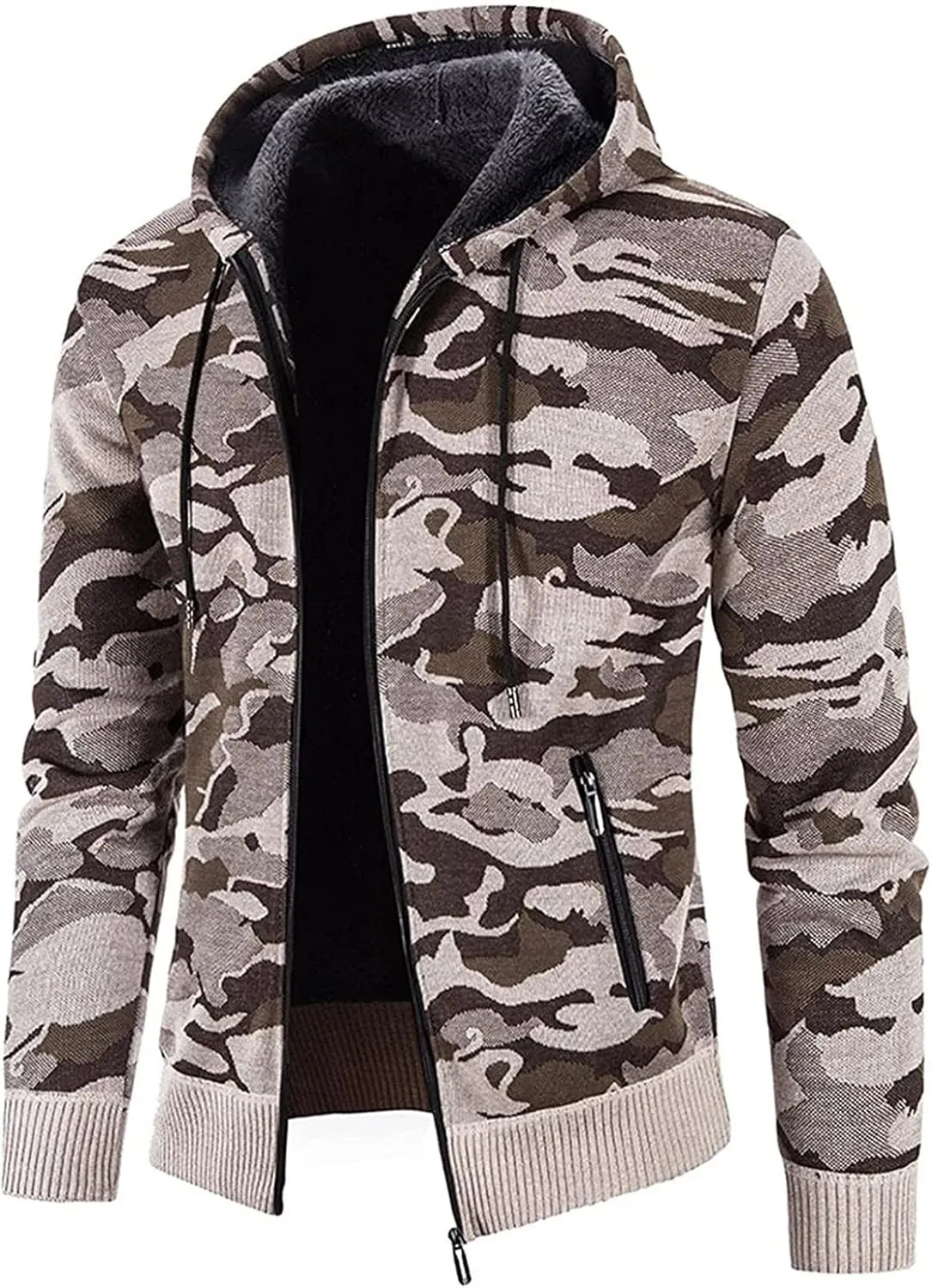 DuDubaby Men's Fashion Long Sleeve Warm Camouflage Printed Hooded Jacket Top