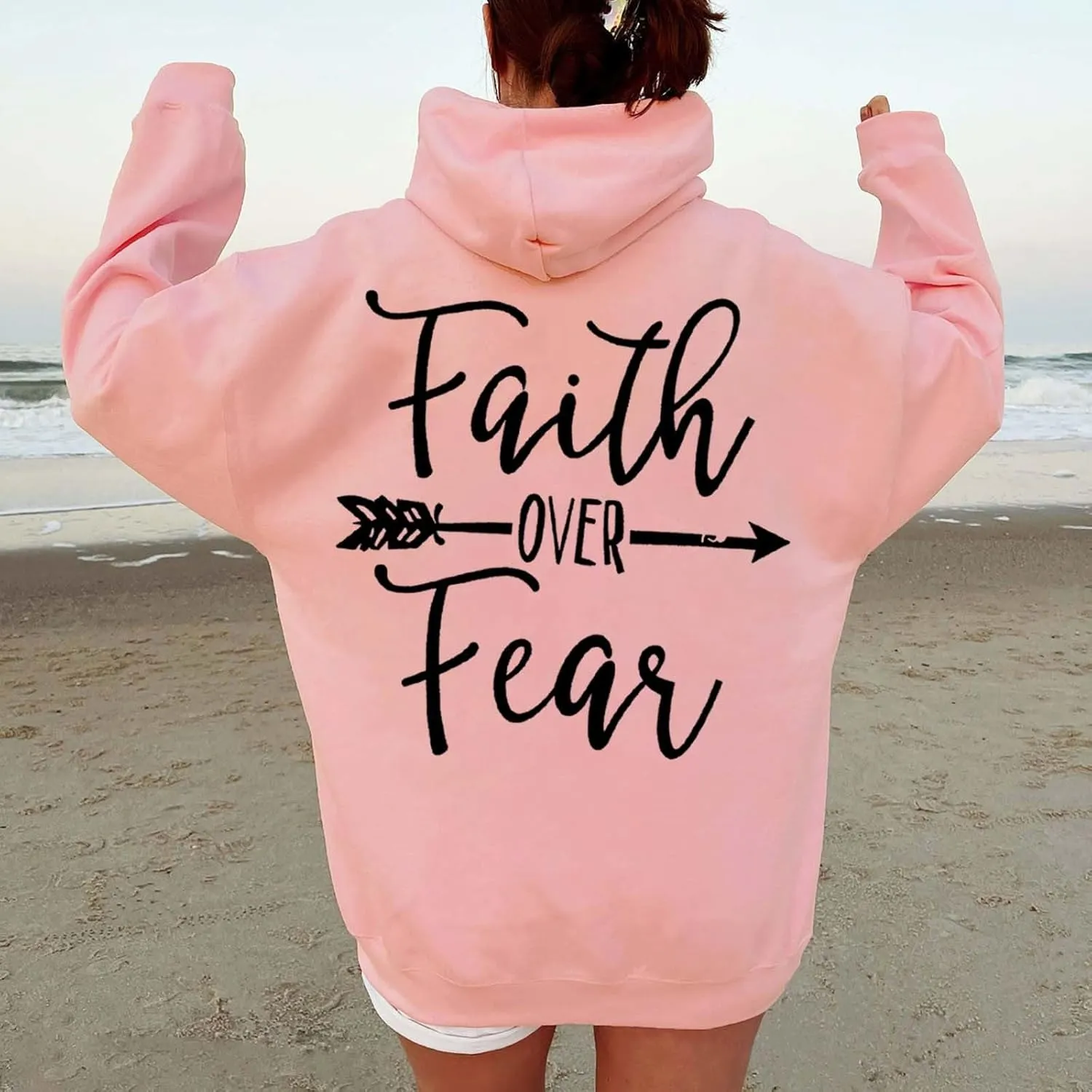 faith over fear hoodies for women teen girls aesthetic sweatshirts oversized fall clothes Casual Long Sleeve pullover
