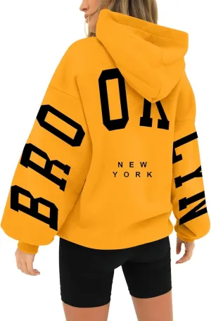 Fall Clothes 2024 Trendy Outfits Letter Printed Hoodie V Neck Fleece Sweatshirts Oversized Sweatshirt for Women