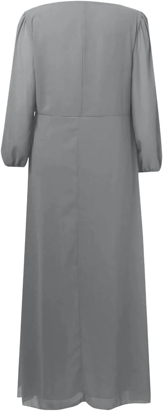 Fall Dresses for Women 2024 Long Sleeve Wrap V Neck Long Dress Ruffle Flowy Party Dress a Line Wedding Guest Dress
