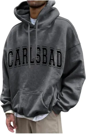 Fashion 2024 Fall Men's Hooded Sweatshirt Printed Oversized Long Sleeve Drawstring Pullover Hoodies with Pockets