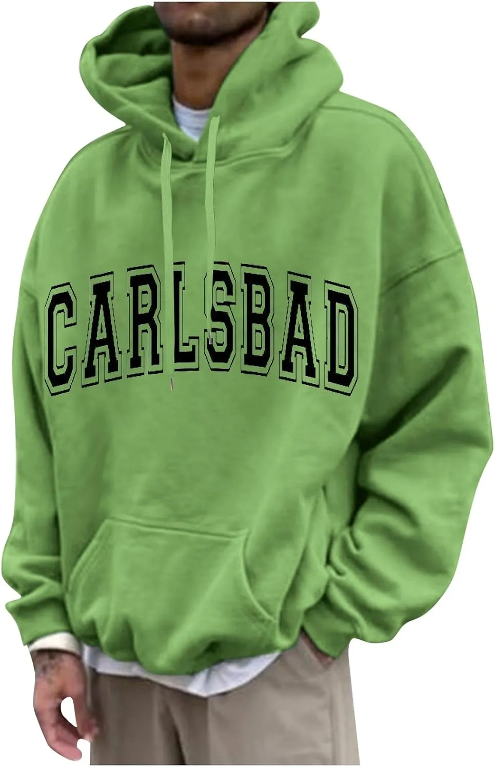 Fashion 2024 Fall Men's Hooded Sweatshirt Printed Oversized Long Sleeve Drawstring Pullover Hoodies with Pockets