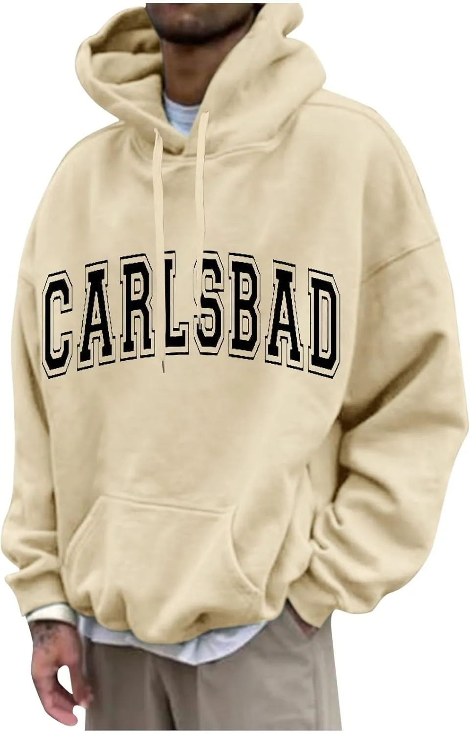 Fashion 2024 Fall Men's Hooded Sweatshirt Printed Oversized Long Sleeve Drawstring Pullover Hoodies with Pockets