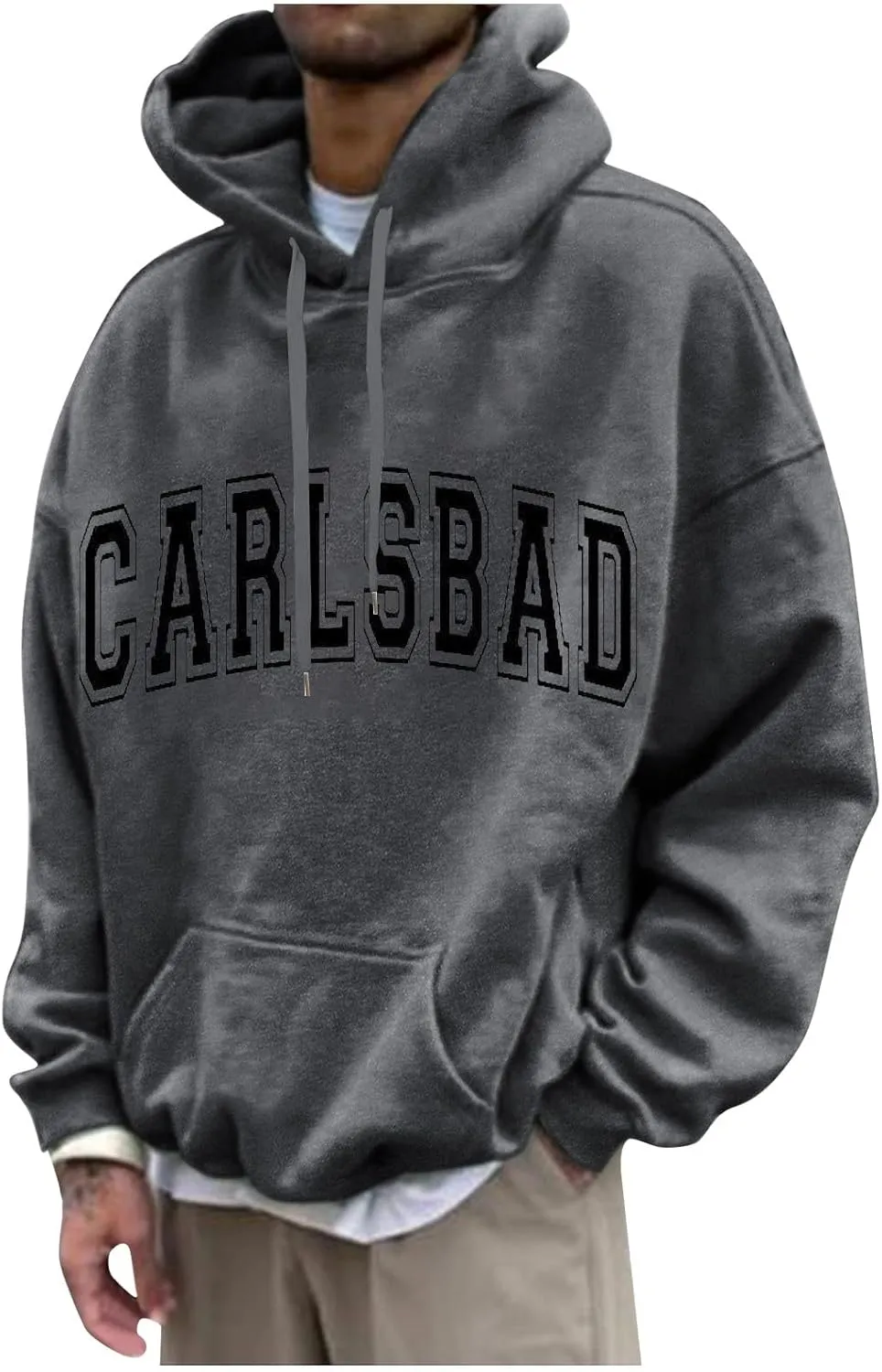 Fashion 2024 Fall Men's Hooded Sweatshirt Printed Oversized Long Sleeve Drawstring Pullover Hoodies with Pockets