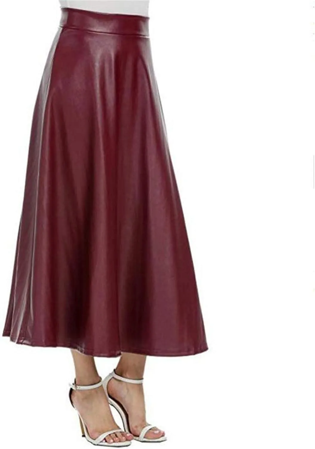 Faux Leather A Line Womens High Waist Skirts Pleather Midi Long Skirt Solid Color Skirt Summer Skirts for Women