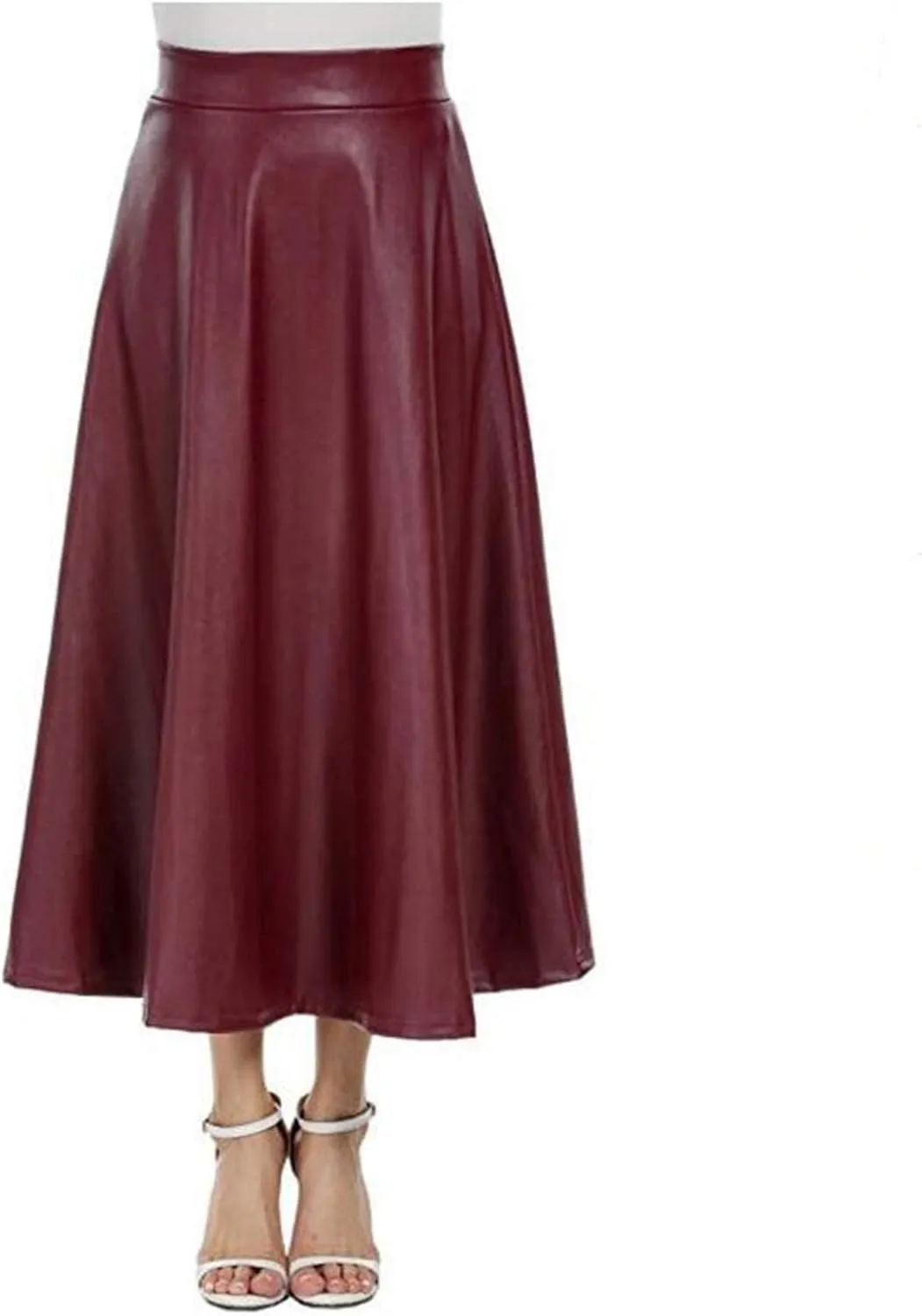 Faux Leather A Line Womens High Waist Skirts Pleather Midi Long Skirt Solid Color Skirt Summer Skirts for Women