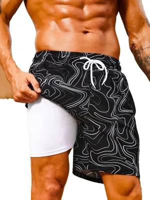 Floerns Men's Swim Trunks with Compression Quick Dry Shorts Swim Board Shorts