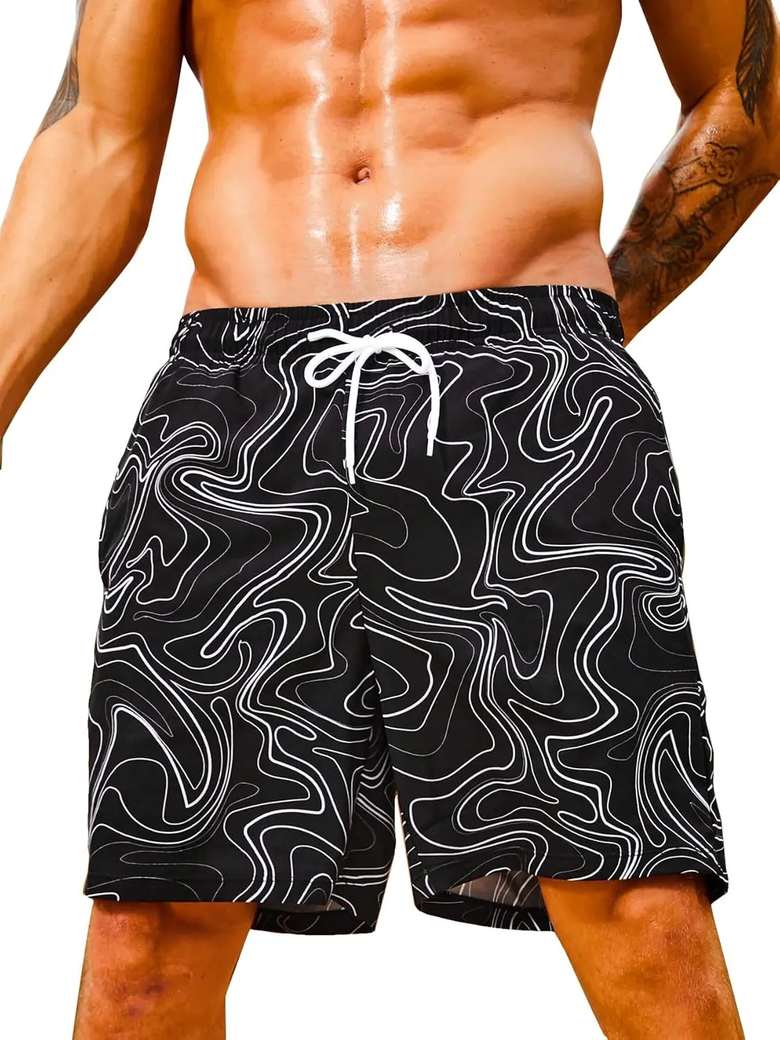 Floerns Men's Swim Trunks with Compression Quick Dry Shorts Swim Board Shorts