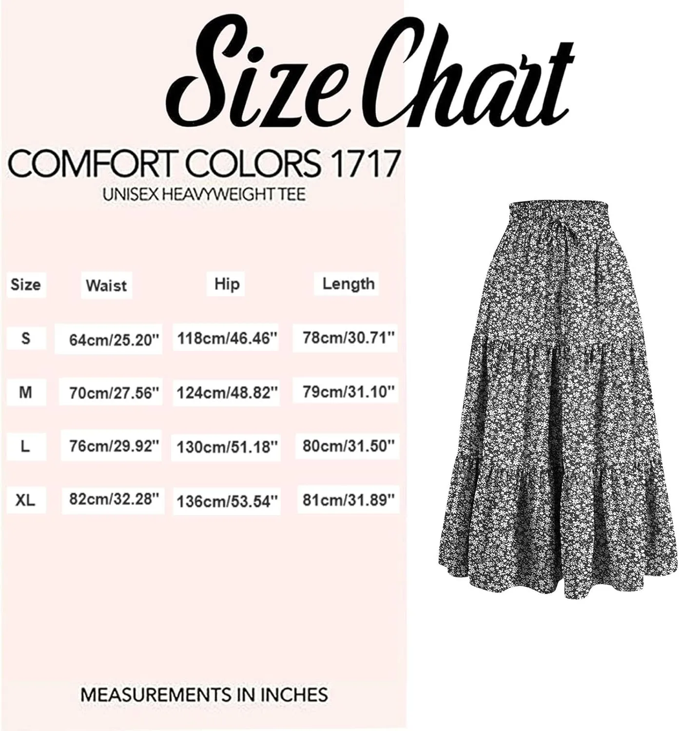 Floral Boho Skirts for Women Summer Casual Flowy Swing Tiered Long Skirt Elastic High Waisted Pleated Maxi Skirts