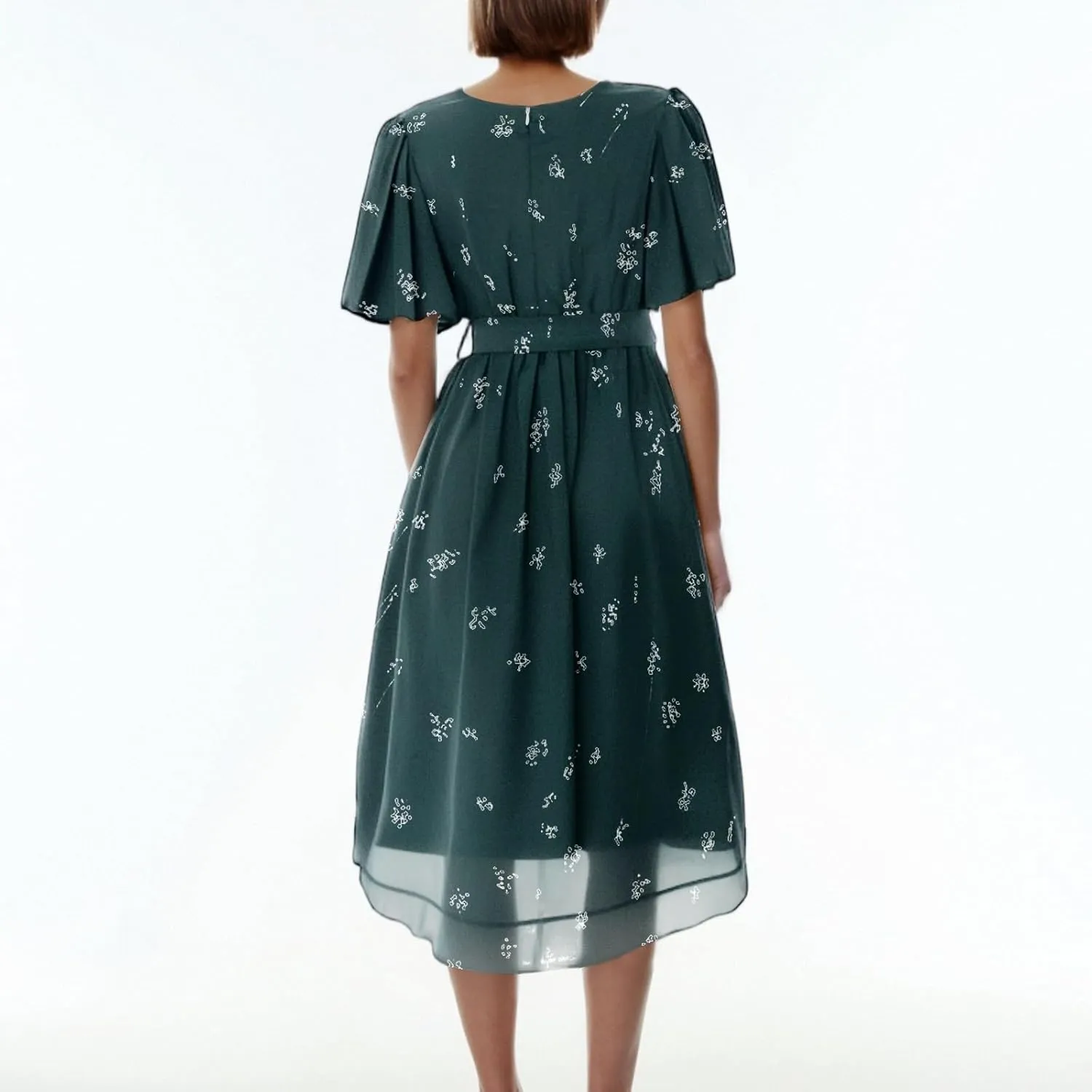 Floral Chiffon Midi Cocktail Dresses for Women 2025 Elegant Classy Summer Beach Flowy Sexy Deep V Neck Wrap Dress