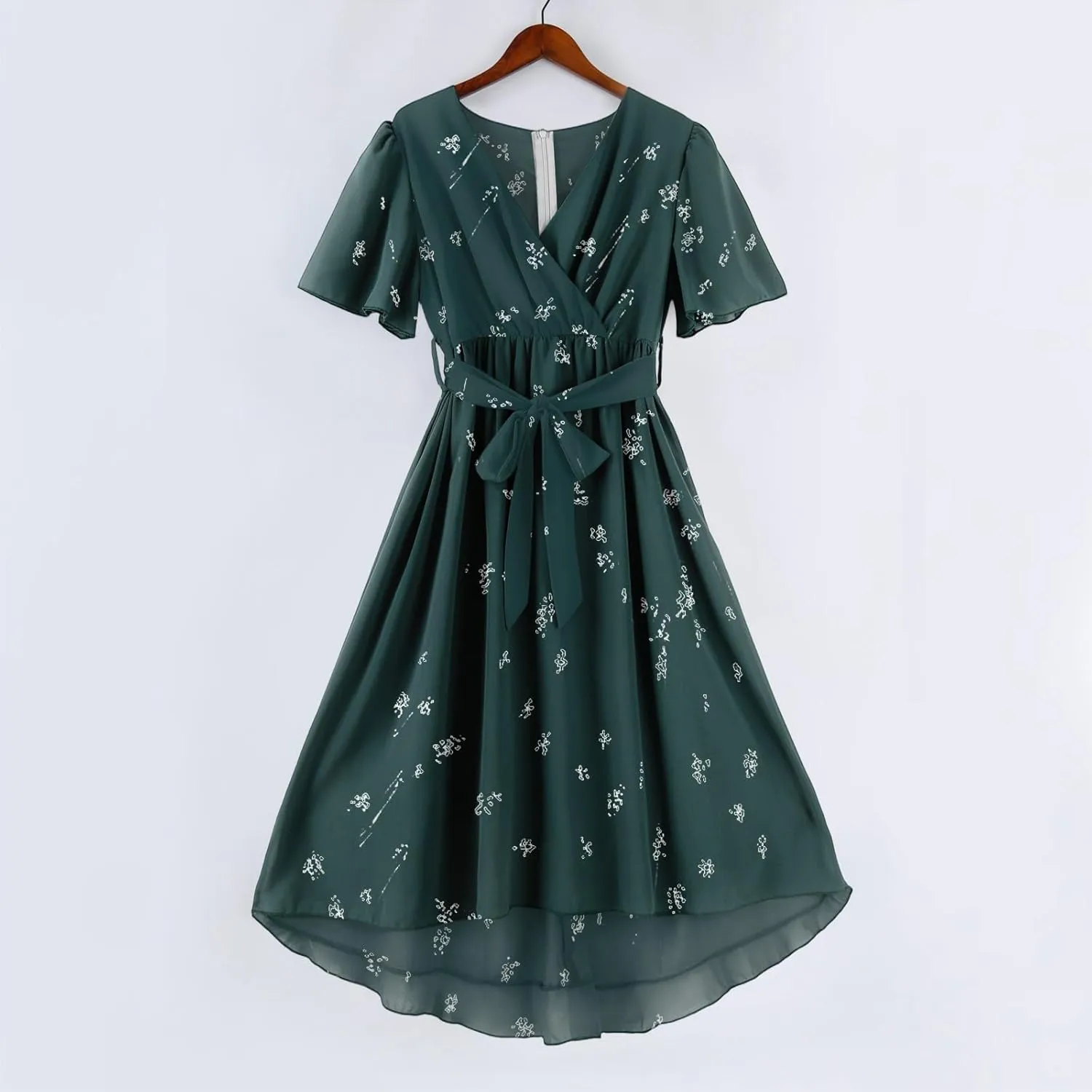 Floral Chiffon Midi Cocktail Dresses for Women 2025 Elegant Classy Summer Beach Flowy Sexy Deep V Neck Wrap Dress