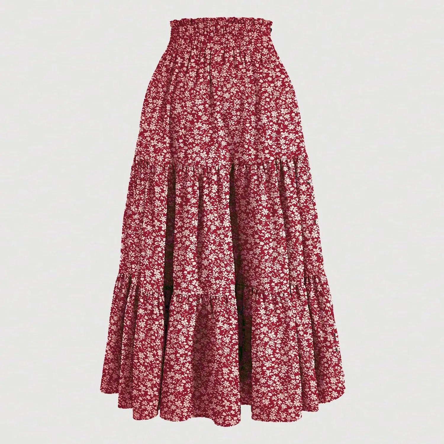 Floral Long Skirts for Women Summer Boho Elastic Waist Tiered Maxi Skirt Flowy A Line African Print Beach Skirt
