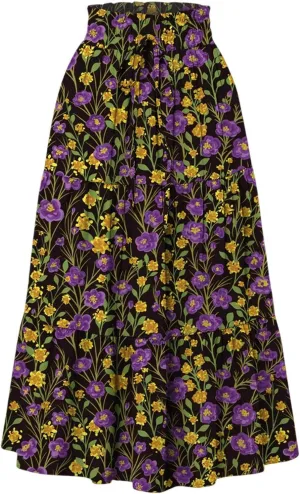 Floral Midi Skirts for Women Summer Comfy Tiered Elastic High Waisted Skirts Vacation A Line Flowy Swing Maxi Skirt
