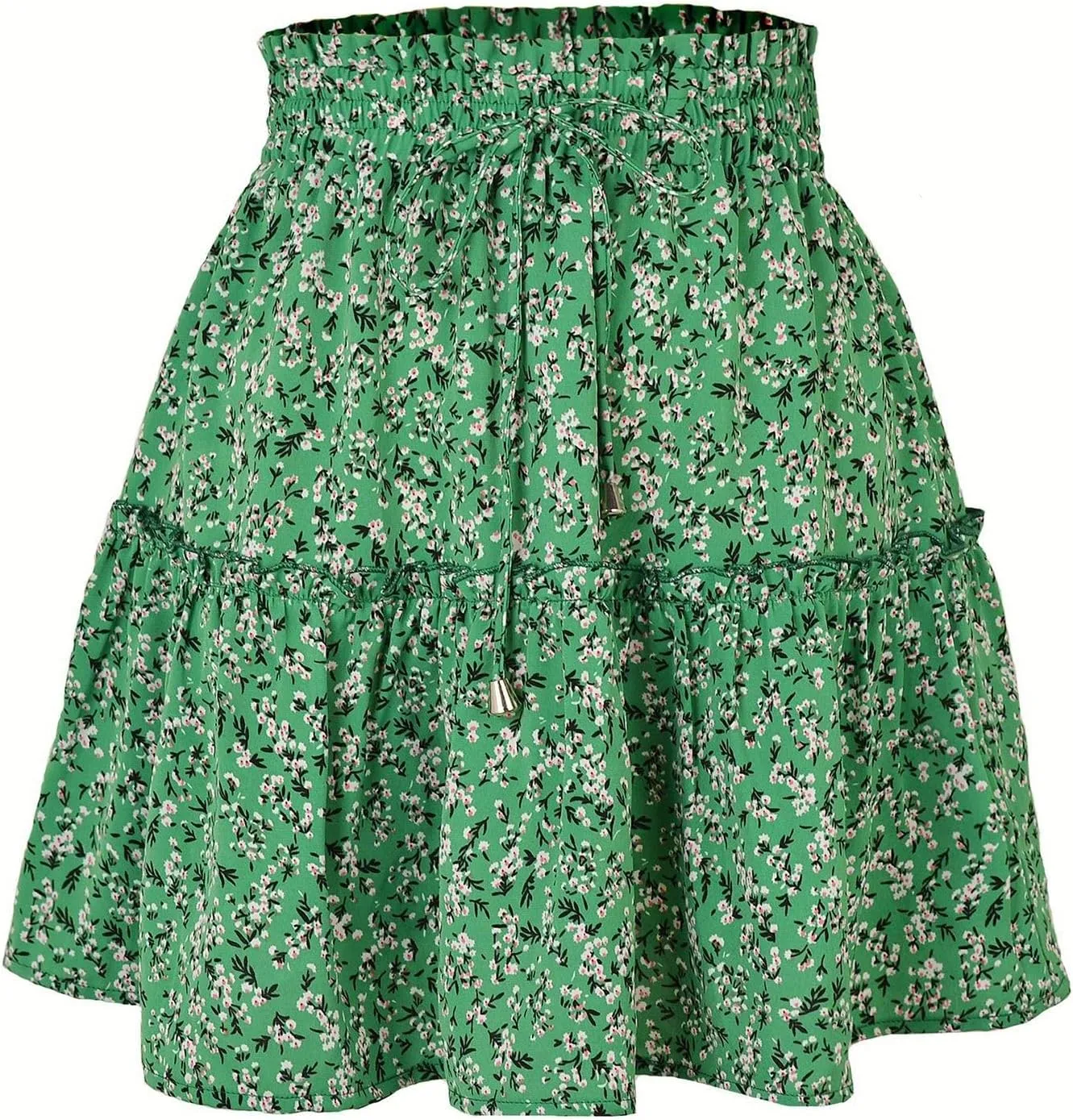 Floral Skirts for Women Summer Casual Elastic High Waisted Pleated Skirt Work Beach Short Skirts 2025 with Drawstring