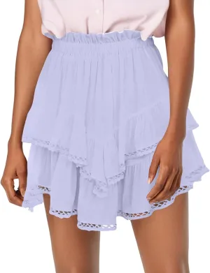 Flowy Asymmetrical Skirt for Women Trendy Casual Ruffle Tiered High Waisted Mini Skirts Summer Golf Tennis Shorts