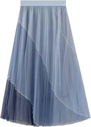 Flowy Maxi Skirt for Women Summer Casual A-Line High Waist Elastic Gradient Sheer Midi Skirts for Girls Streetwear