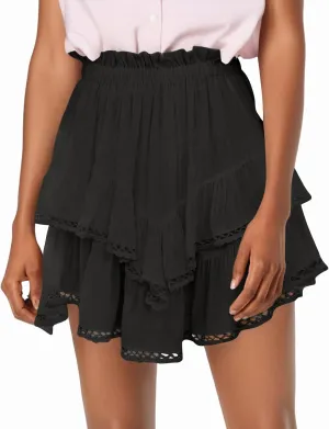 Flowy Shorts for Women Casual Boho Mini Skirts for Women High Waisted Ruffled Tiered Tennis Skorts Cute Pleated Crochet