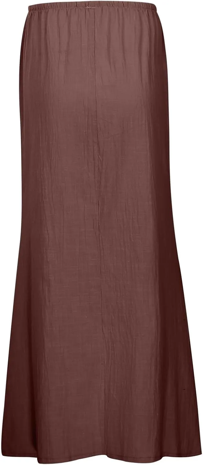 Flowy Skirt Casual Slim Fit Stretchy Drawstring High Elastic Waist Flare Long Skirts for Women Trendy Streetwear