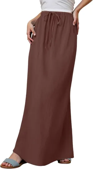 Flowy Skirt Casual Slim Fit Stretchy Drawstring High Elastic Waist Flare Long Skirts for Women Trendy Streetwear