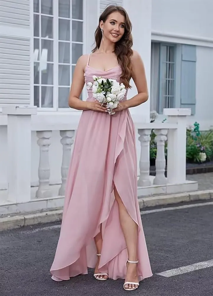 FOOHJMH Chiffon Bridesmaid Dress Spaghtti Strap Prom Dresses A Line Formal Evening Gowns 2025