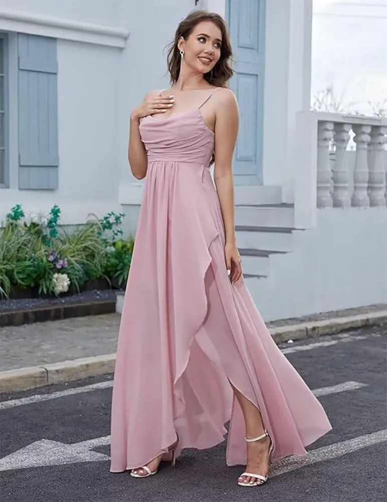 FOOHJMH Chiffon Bridesmaid Dress Spaghtti Strap Prom Dresses A Line Formal Evening Gowns 2025
