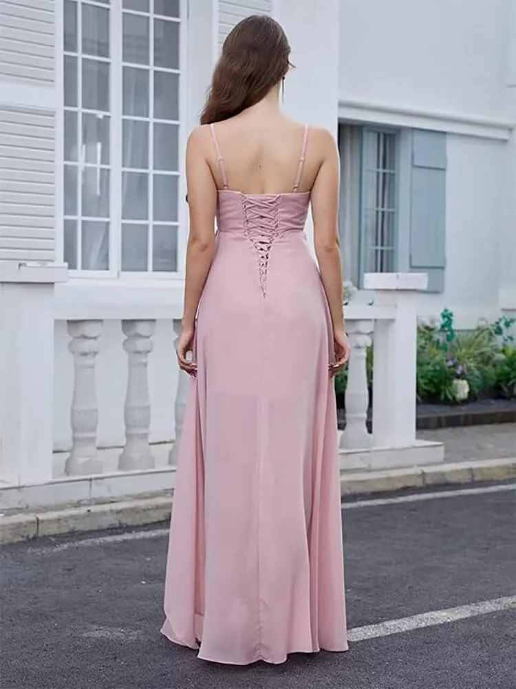 FOOHJMH Chiffon Bridesmaid Dress Spaghtti Strap Prom Dresses A Line Formal Evening Gowns 2025