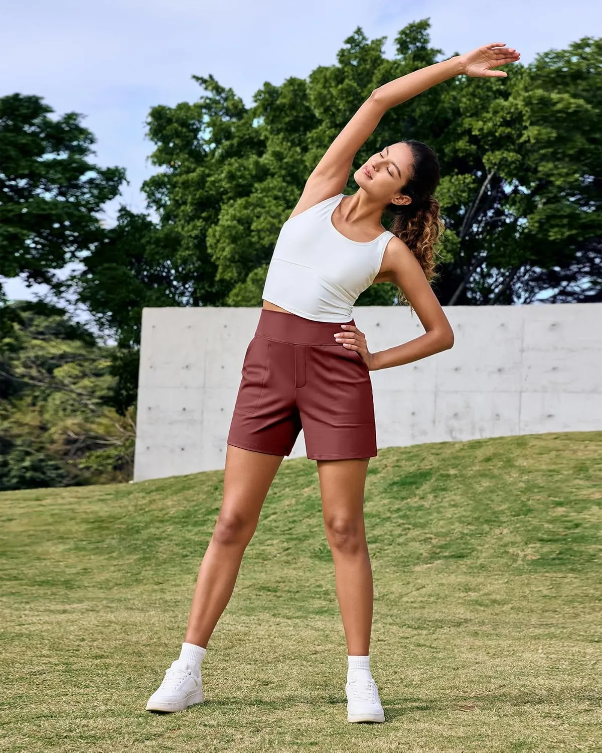 G4Free Women's 5'' Athletic Shorts High Waisted Running Yoga Shorts Summer Casual Shorts with Pockets