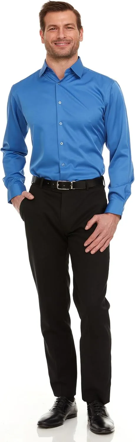 Geoffrey Beene Mens Classic Fit Sateen Stretch Button Down Dress Shirt Formal Wrinkle Resistant