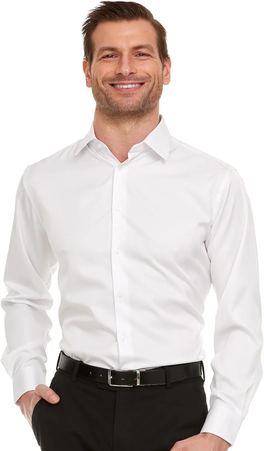 Geoffrey Beene Mens Classic Fit Sateen Stretch Button Down Dress Shirt Formal Wrinkle Resistant