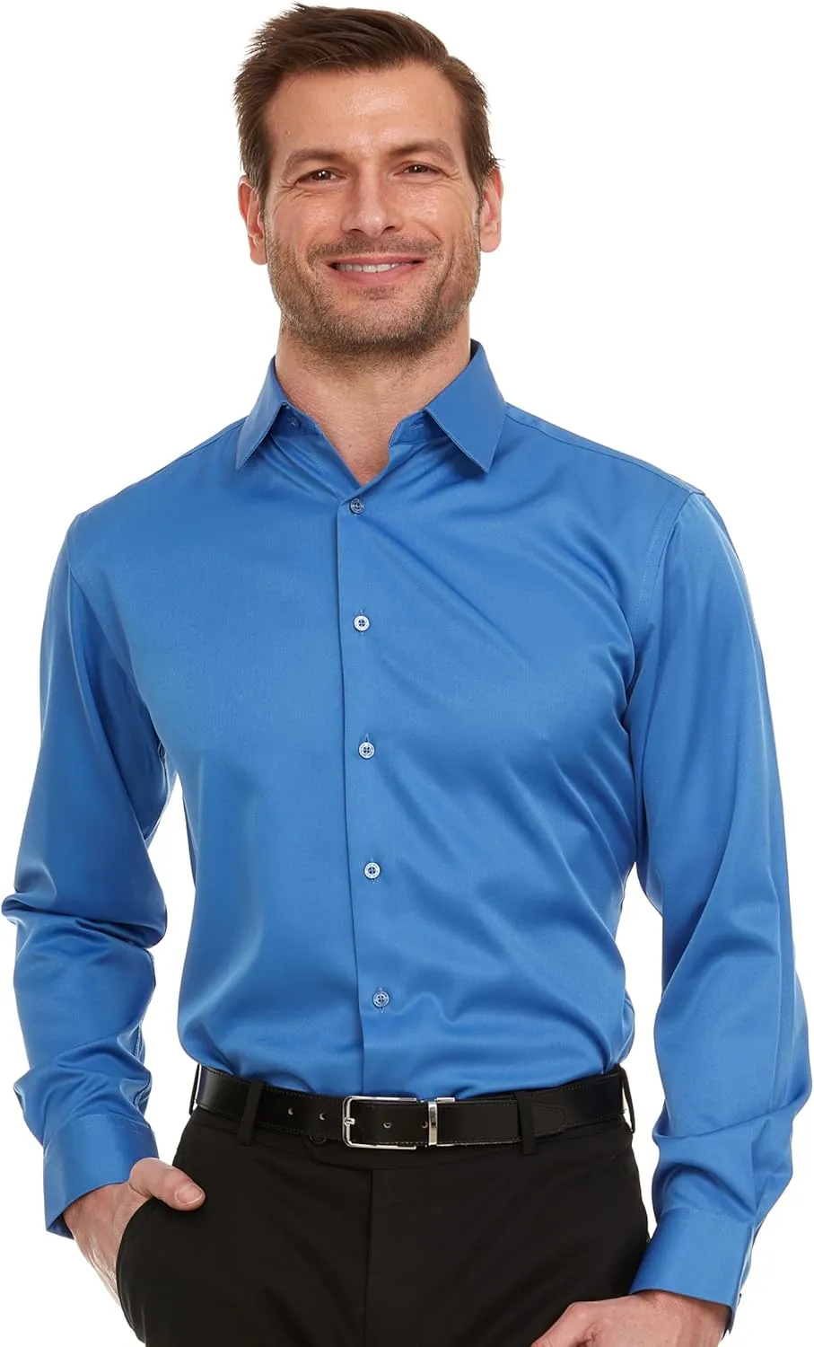 Geoffrey Beene Mens Classic Fit Sateen Stretch Button Down Dress Shirt Formal Wrinkle Resistant